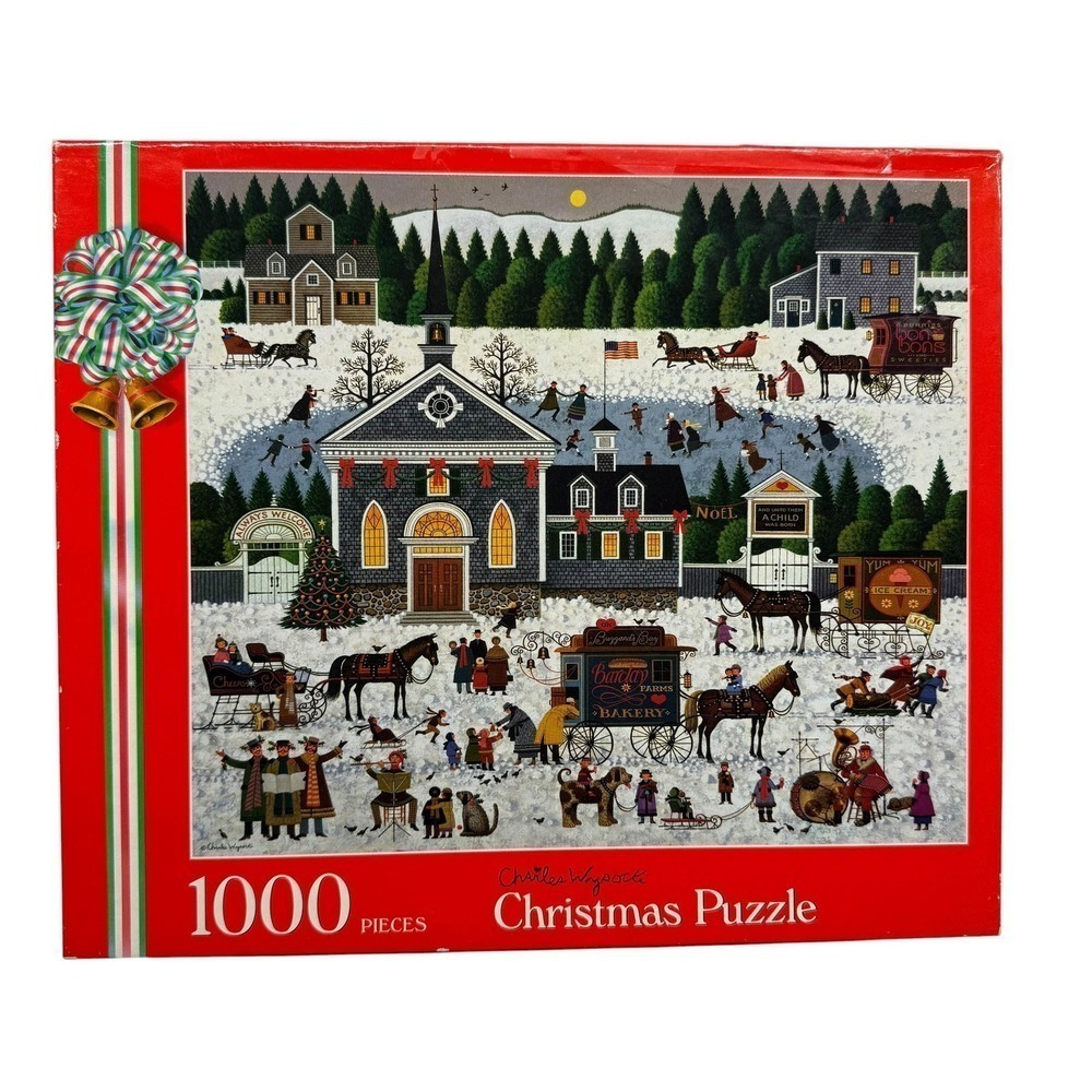 Charles Wysocki Churchyard Christmas 1000 Pc Puzzle Folk Art Americana UNCOUNTED